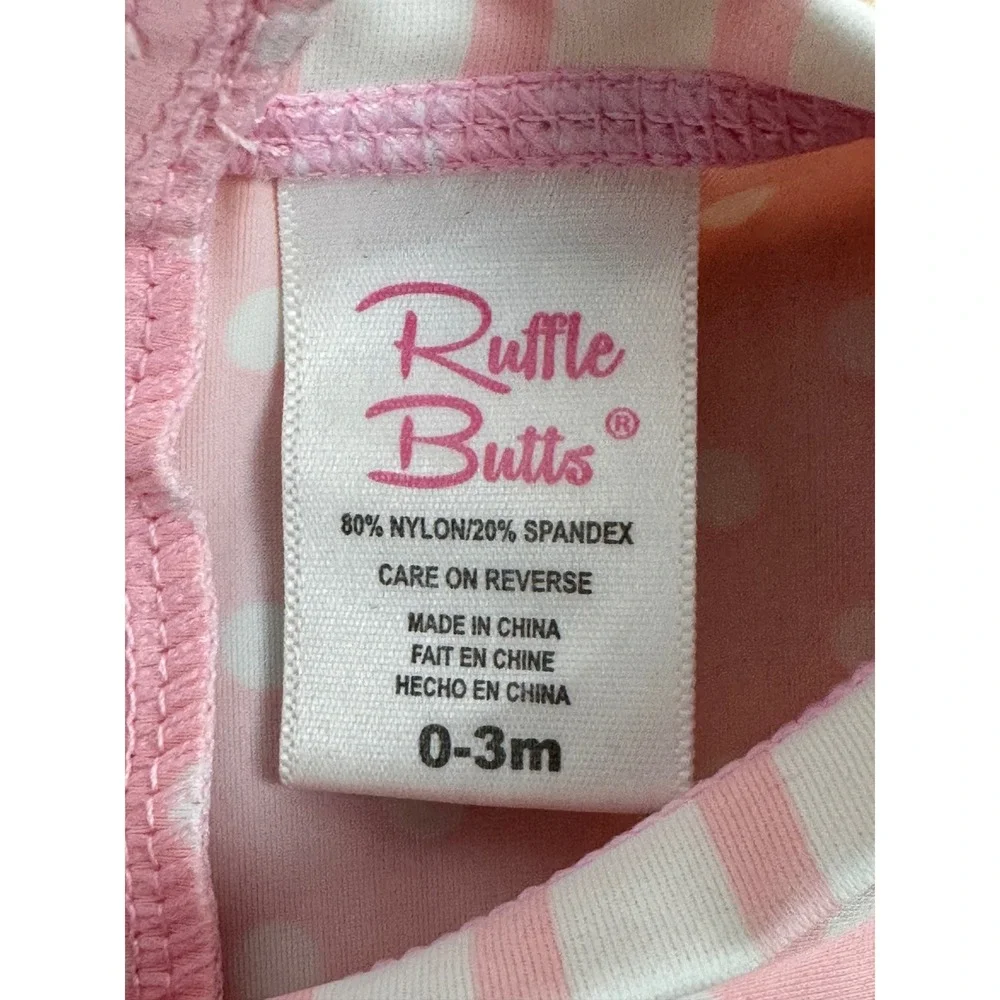 Ruffle Butts Baby Girl Pink Polka Dot Stripe Swimsuit Onesie 0-3M Cute‎